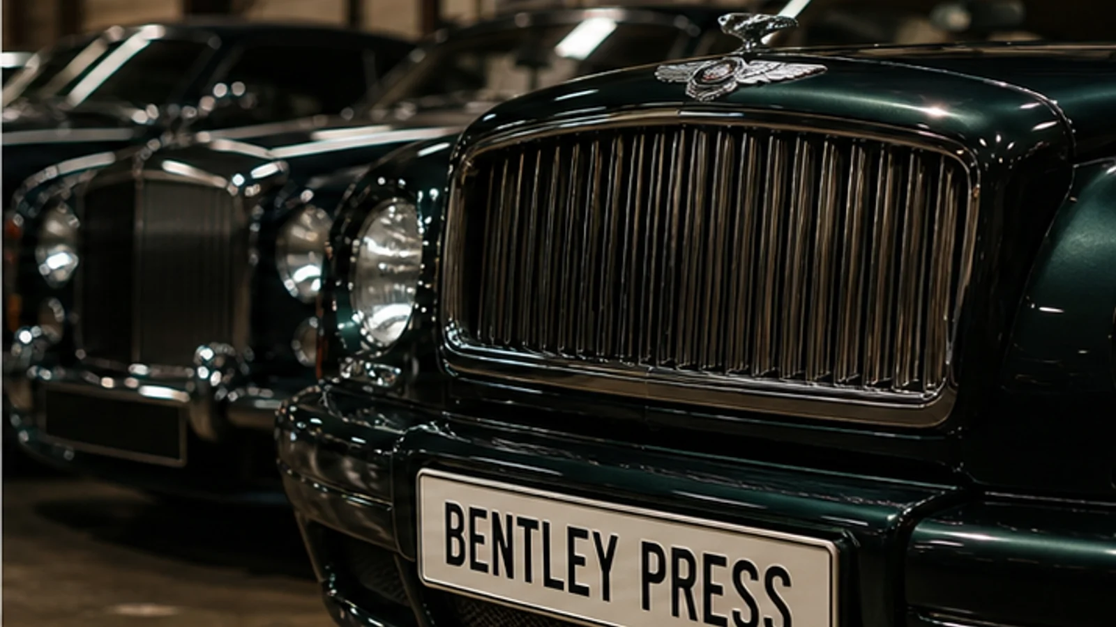 Bentley collection in a premium showroom with press number plates