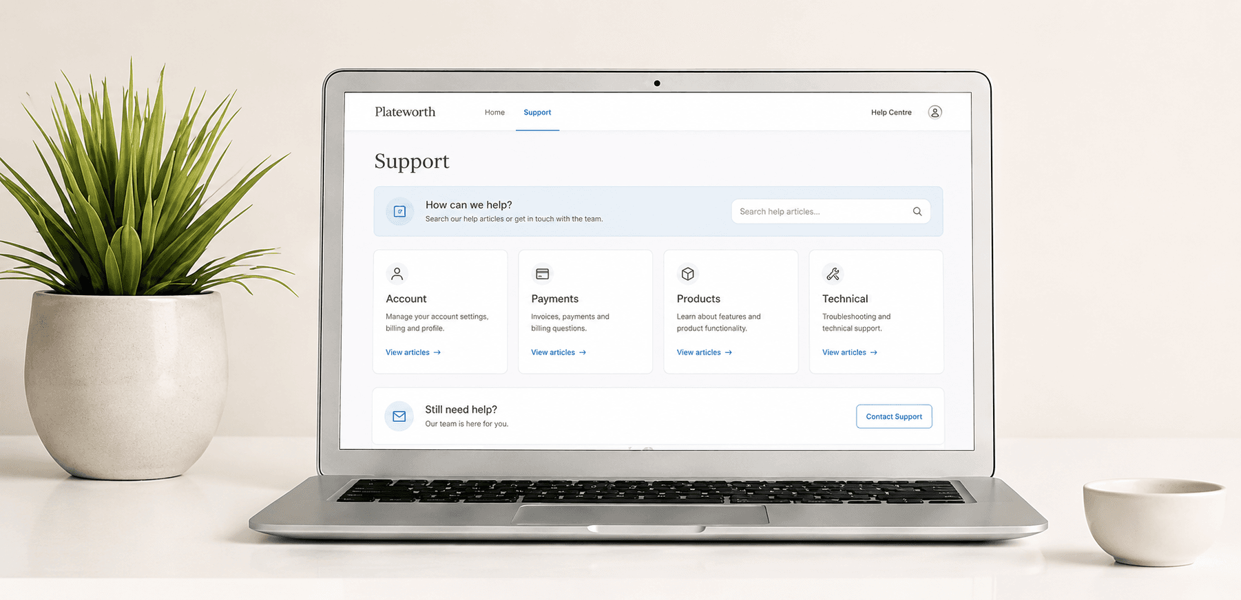 Plateworth support dashboard workspace